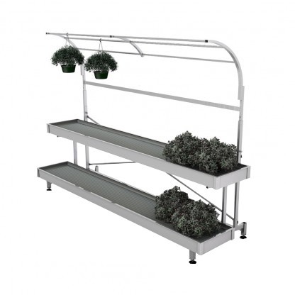 Aluminium Butiksbord  med 2 hyllor och ampel hållare, hylla  bred 850 x längd 2050 mm