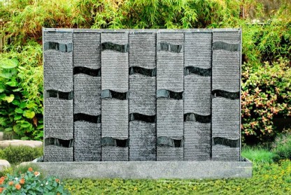 Fontän stor vattenvägg svart granit för trädgård dekoration 200x60x180 cm  